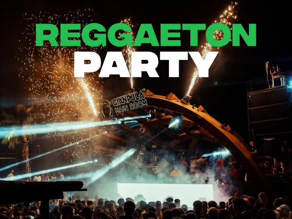 Escenario de la Reggaeton Party de Gianpula Village, Malta, con luces y fuegos