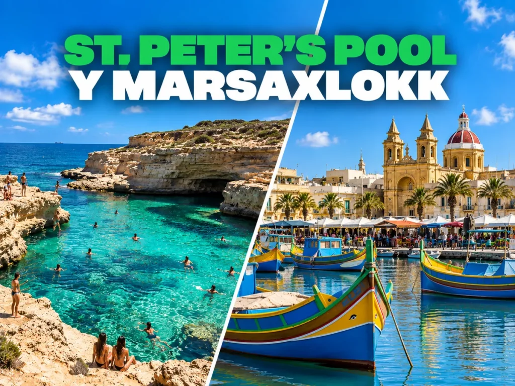 St. Peter's Pool y el puerto de Marsaxlokk con sus luzzus de colores, Malta